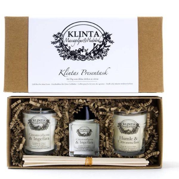 Klinta gift box with two scented candles and scented sticks in fresh scents